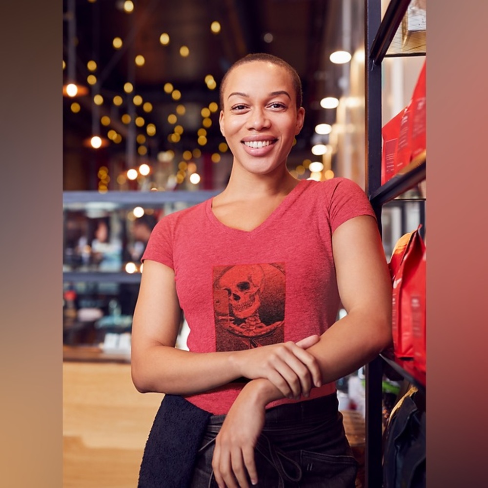 🌸 Red Skeleton V Neck Short Sleeve T- Shirt